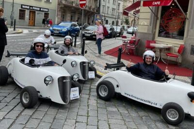 1-Hour Ride Across the Prague in Mini Hot Rod Car - The cars, helmets, and who gets behind the wheel