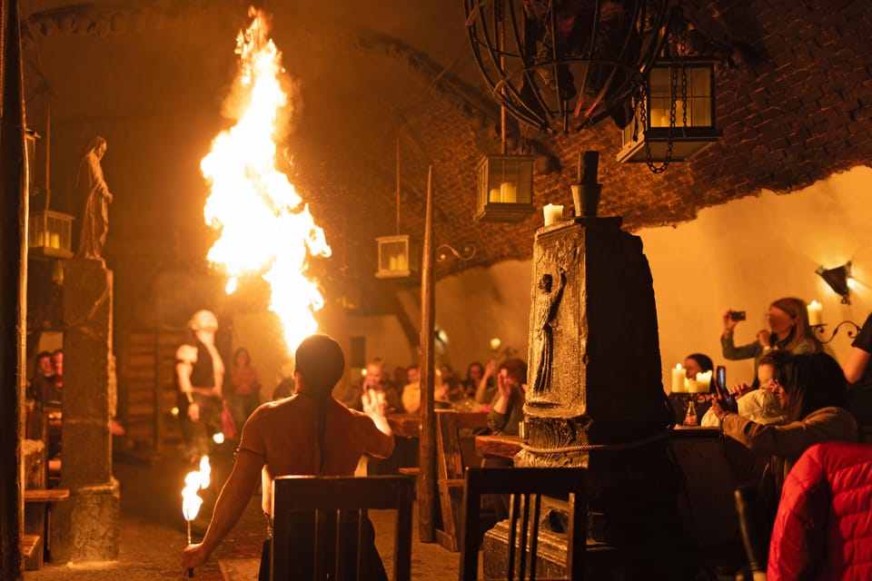 From Prague: Medieval Dinner, Show, Castle and Brewery - Medieval tavern dinner: what unlimited beer and wine really changes