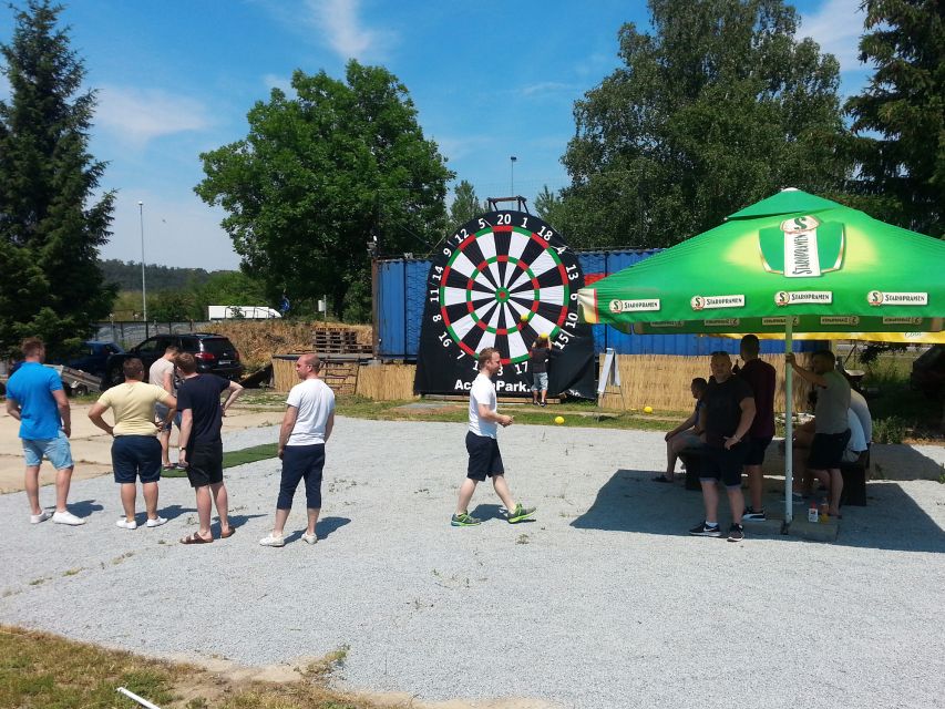 Prague : Giant Foot Darts and Giant Beer Pong Game - Arrival at the Venue: Welcome Drink and Safety Briefing First