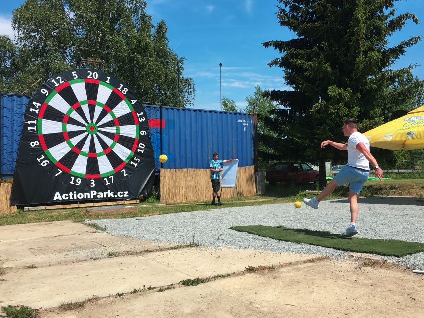 Prague: Giant Football Darts Game with Round of Beers & BBQ - Weather plan in Prague: tents, alternative games, and wet-ball reality